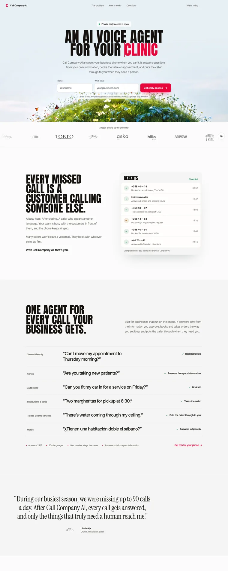 The Call Company AI website