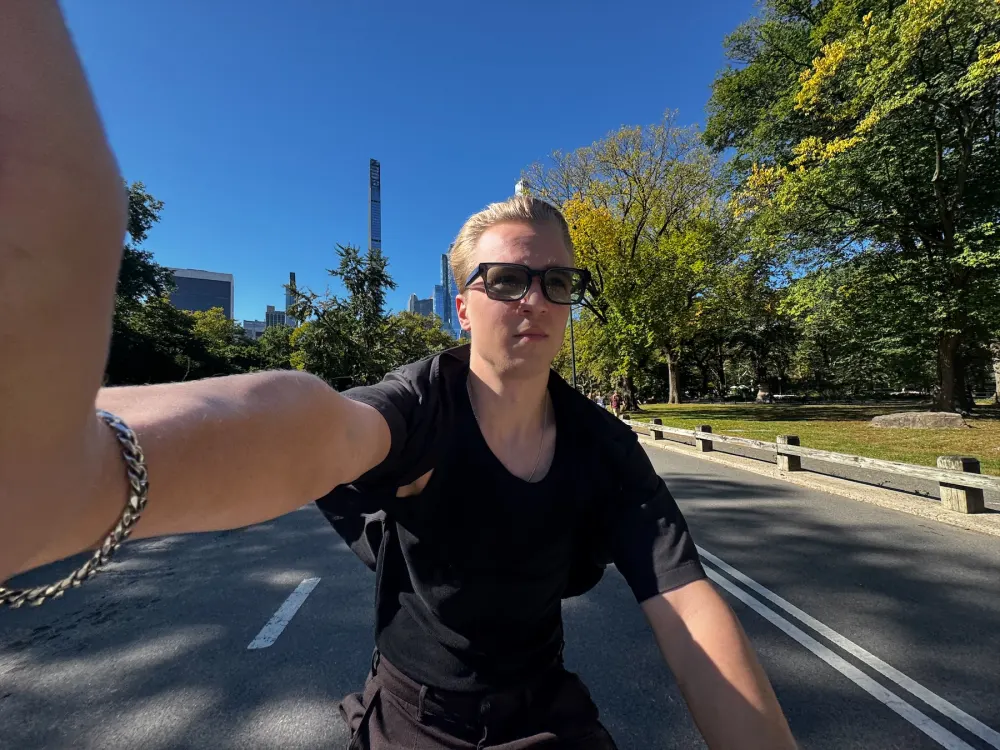 Matias on a bike ride by the Central Park reservoir