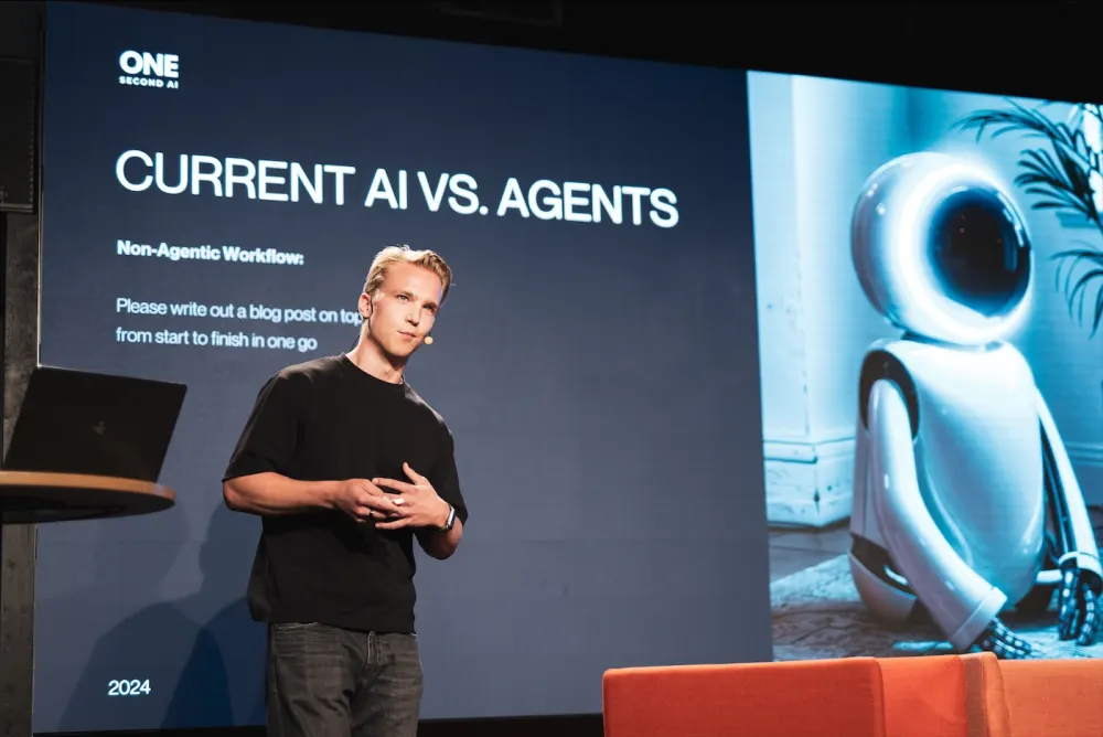 Matias on stage at Epicenter Helsinki presenting One Second AI
